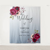 埃結婚っぽい青いブルゴーニュ花模様の写真背景 タペストリー (正面)