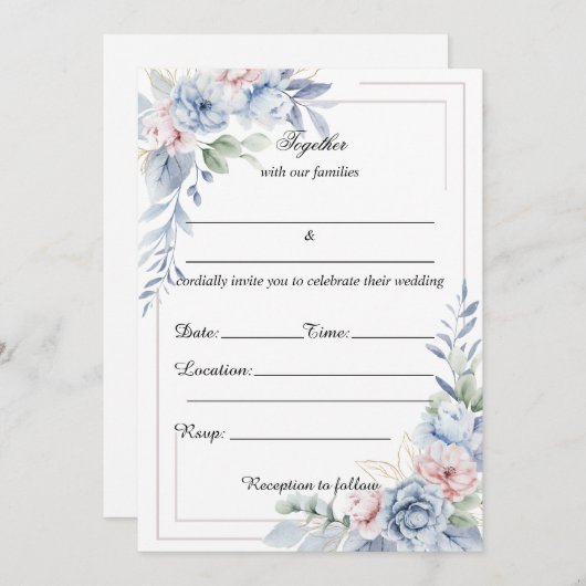 埋め込み空白のフローラ結婚式招待状 招待状 (正面/裏面)