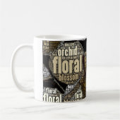 埋め込み蘭、フローラ、花、タイポグラフィ コーヒーマグカップ (左)