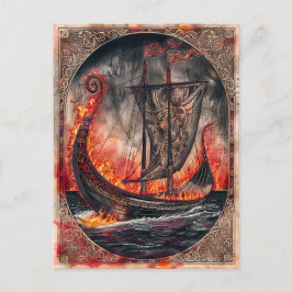 埋葬式のバイキング船の燃焼 シーズンポストカード