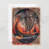 埋葬式のバイキング船の燃焼 シーズンポストカード (正面/裏面)