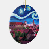 城が付いているニュルンベルクドイツの星明かりの夜 セラミックオーナメント (右)