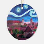 城が付いているニュルンベルクドイツの星明かりの夜 セラミックオーナメント (左)