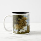 城が付いている川の河口 ツートーンマグカップ (左)