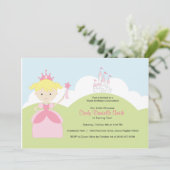 城とのピンクの金髪の誕生日のプリンセス 招待状 (スタンド正面)