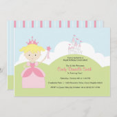 城とのピンクの金髪の誕生日のプリンセス 招待状 (正面/裏面)