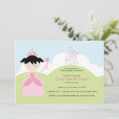 城とのピンクの黒髪の誕生日のプリンセス 招待状 (スタンド正面)