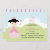 城とのピンクの黒髪の誕生日のプリンセス 招待状 (正面/裏面)