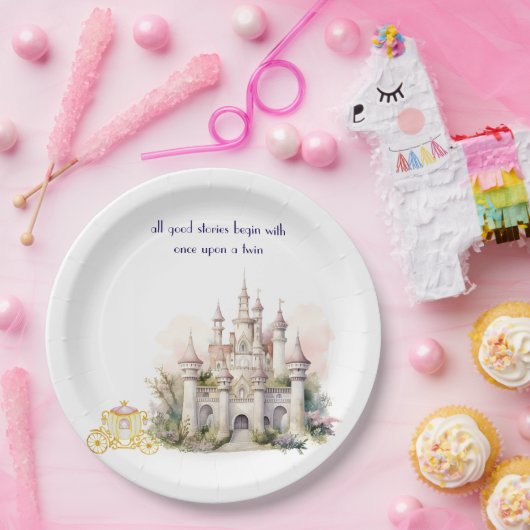 城とキャリッジのツインベイビーシャワー ペーパープレート (パーティー)