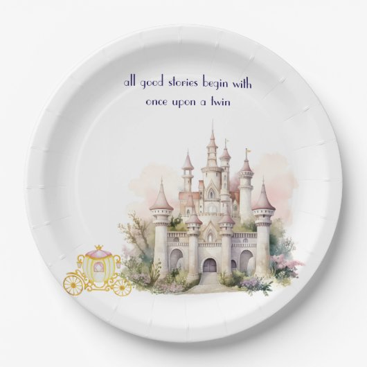 城とキャリッジのツインベイビーシャワー ペーパープレート (正面)