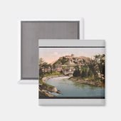 城と川、ルルド、ピレネー、フランスのヴィンタグ マグネット (正面/裏面)