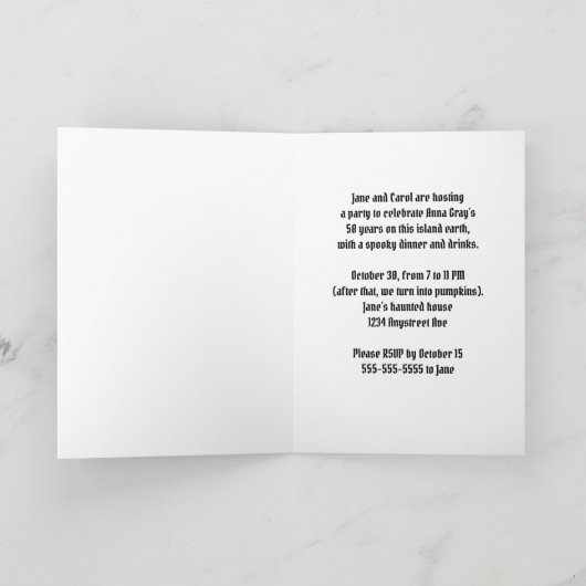 城と木不気味のハロウィーン誕生日パーティー カード (内部)