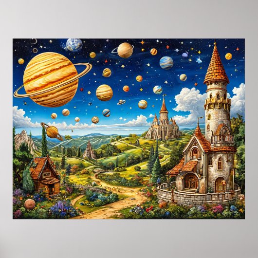 城と空間が幻想的な風景 ポスター (正面)