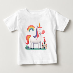 城と虹の魔法のユニコーン – 子供用 ベビーTシャツ