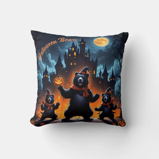 城に祝はハロウィン幽霊のよく出るの熊 クッション (正面)