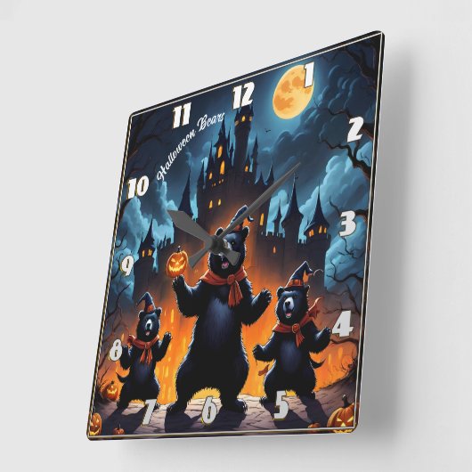 城に祝はハロウィン幽霊のよく出るの熊 スクエア壁時計 (傾斜)