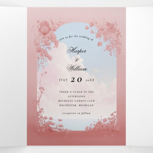 城のおとぎ話の本結婚三折 三つ折り招待状 (内部中)