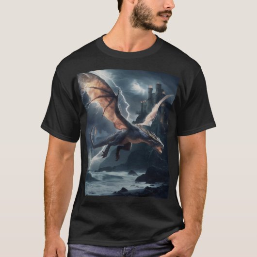 城の上にドラゴン。 Tシャツ (正面)