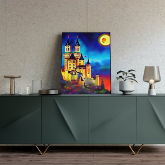 城の上の夜空絵画のポスター ポスター