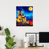 城の上の夜空絵画のポスター ポスター (ホームオフィス)
