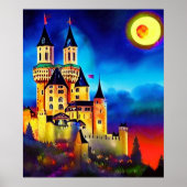 城の上の夜空絵画のポスター ポスター (正面)