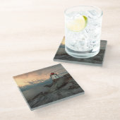 城の丘の灯台の日没 ガラスコースター (アングル)