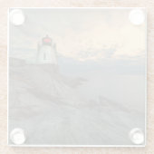 城の丘の灯台の日没 ガラスコースター (裏面)