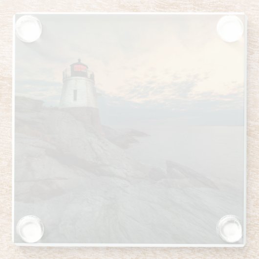 城の丘の灯台の日没 ガラスコースター (裏面)