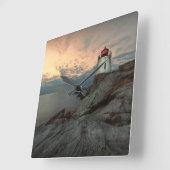 城の丘の灯台の日没 スクエア壁時計 (傾斜)