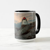 城の丘の灯台の日没 マグカップ (正面右)
