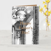 城の彫刻・鉛筆画 カード (黄色い花)