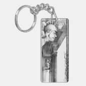 城の彫刻・鉛筆画 キーホルダー (正面左)