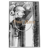 城の彫刻・鉛筆画 ミディアムペーパーバッグ (正面)