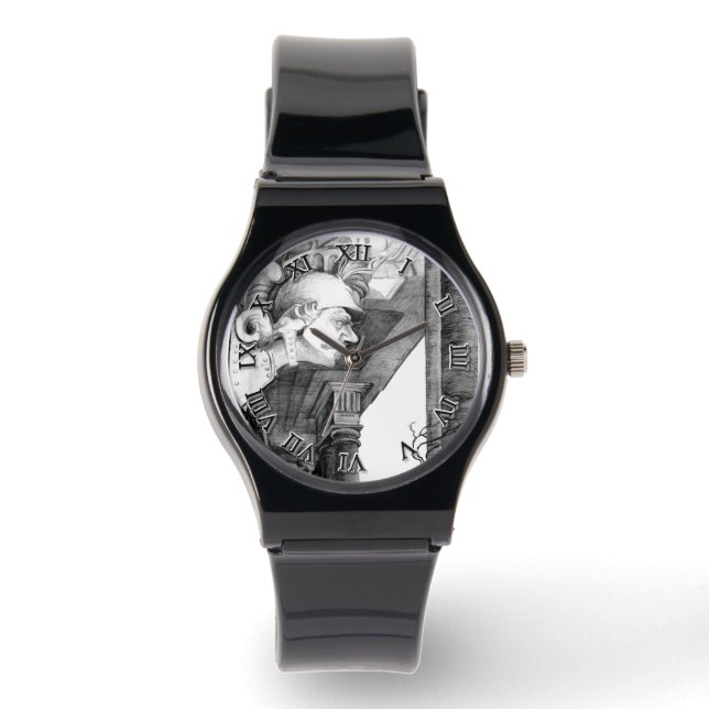 城の彫刻・鉛筆画 腕時計 (正面)
