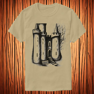 城の白黒のスケッチ AI Art Tシャツ