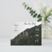 城の結婚式の日付を保存 案内ポストカード (スタンド正面)