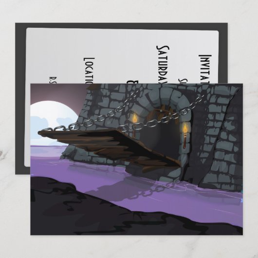 城の跳ね橋と堀 招待状 (正面/裏面)