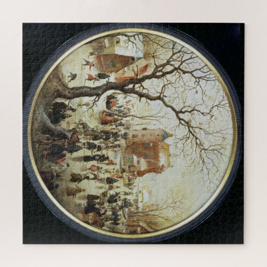 城の近くにスケーターがいる冬の景色 ジグソーパズル (横)