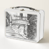 城の鉛筆アート モノクロ 黒と白 メタルランチボックス (正面)