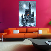 城は雪が降っている | AIアートポスター ポスター