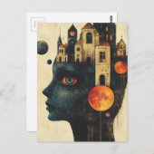 城を頭に抱えた青い女性 ポストカード (正面/裏面)