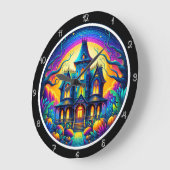 城サイケデリック幽霊のよく出るの夜景 ラージ壁時計 (傾斜)