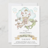 城プリンセスドラゴンガールズピンク誕生日 招待状 (正面)