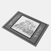 城モダンスタイリッシュ白黒白 ドアマット (アングル)