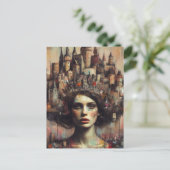 城下町を頭に抱えたおとぎ話の女性 ポストカード (スタンド正面)