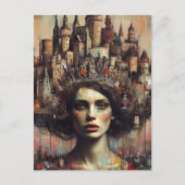 城下町を頭に抱えたおとぎ話の女性 ポストカード (正面)