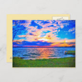 城壁の上に夕日の葉書 ポストカード (正面/裏面)