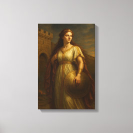 城壁の近くに盾を持つ古代の貴族の女性 キャンバスプリント