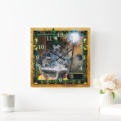 城山の犬用魔法使い スクエア壁時計 (ホーム)