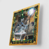 城山の犬用魔法使い スクエア壁時計 (傾斜)